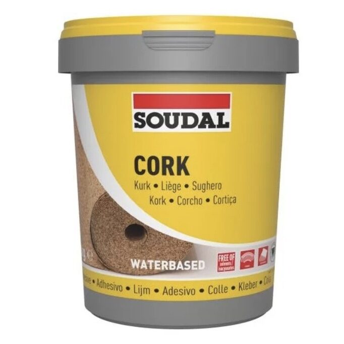 Met Soudal lijm van 1 of 5 kilo plakt u gemakkelijk zelf kurk op de muur of vloer